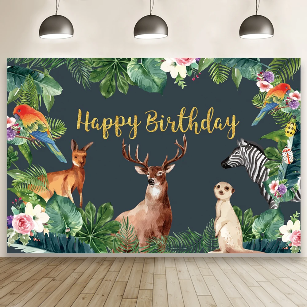 Laeacco Baby Birthday Party Photography Background Safari Party Green Plant Flower Portrait Custom Backdrop For Photo Studio Pro