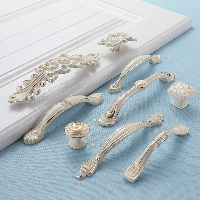 YUTOKO Lvory Weiß Tür Griffe Und Knöpfe Für Schrank Küche Schrank Zink Legierung Möbel Griff Kommode Schublade Schrank Griff – Detail 3