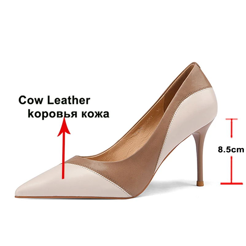 Meotina Women Fashion Shoes Genuine Leather Thin Super High Heels Shoes Pointed Toe Party Ladies Footwear Spring Autumn Apricot