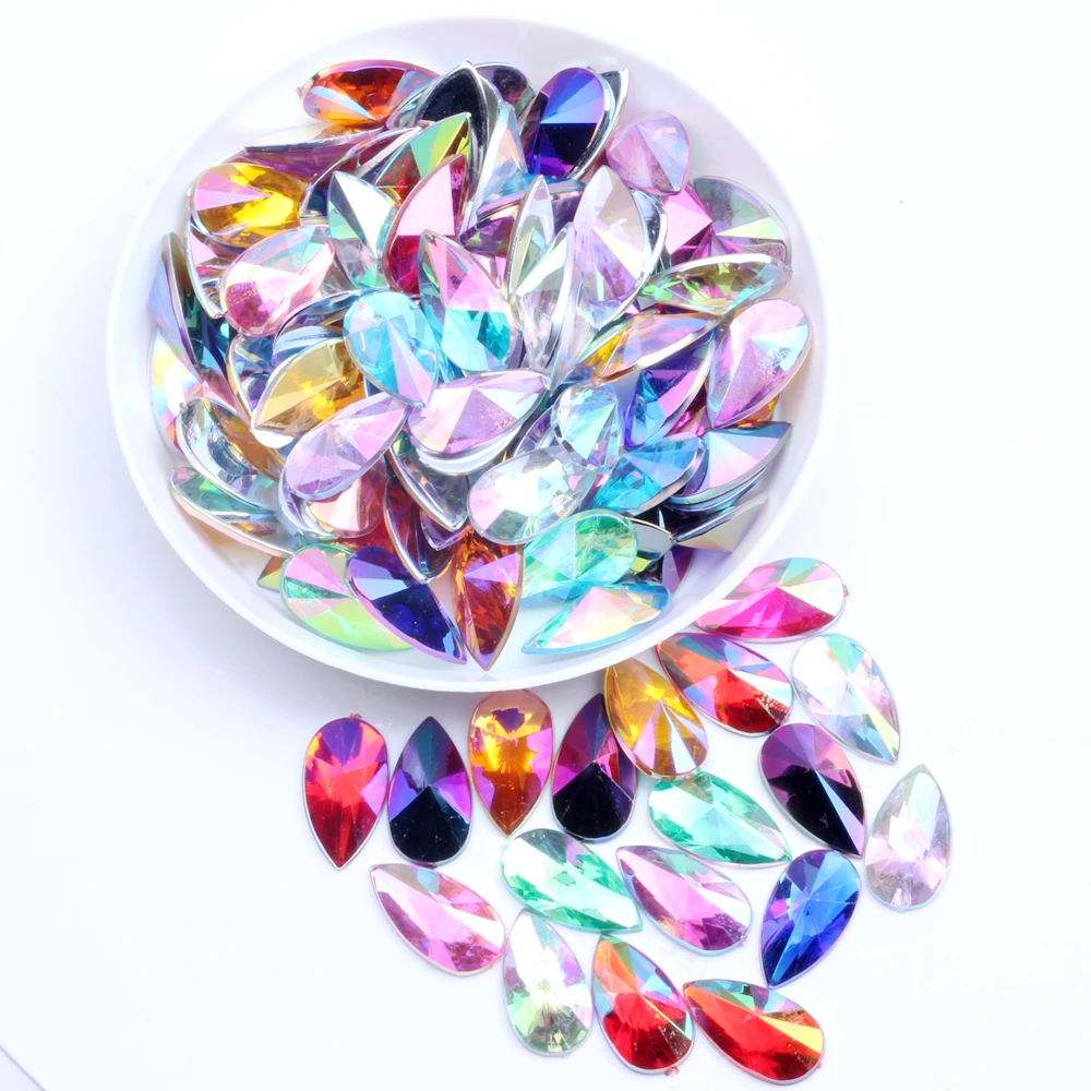 Acrylic Rhinestone Strass DIY Gems 8x13mm 2000pcs Drop Shape Flatback Pointed High Shine Nail Art Decorations