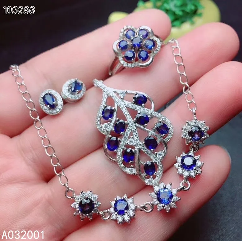 

KJJEAXCMY fine jewelry natural sapphire 925 sterling silver women necklace bracelet ring earrings set support test popular