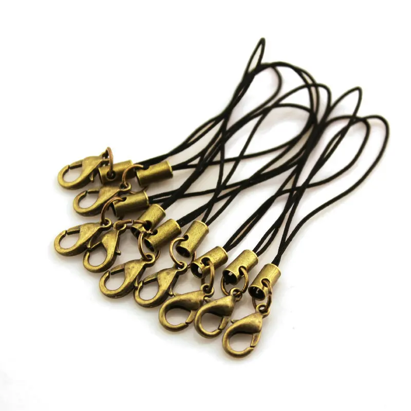 400pcs Black antique bronze tone Cell Phone Mobile phone Strap Cords with Lobster Clasp 65mm lead and nickle free