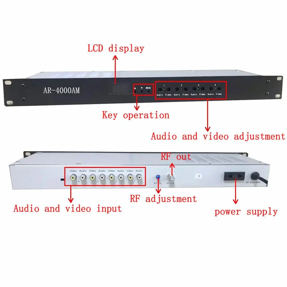 4-way agile modulator CATV analog front end AV to RF 4-channel analogue modulator CATV front-end equipment