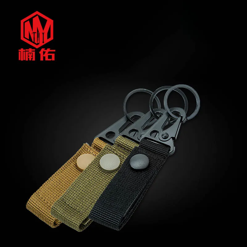 2PC Outdoor Tactical Backpack Water Bottle Hanging Buckle Nylon Webbing Keychain EDC Tool Multifunctional Carabiner