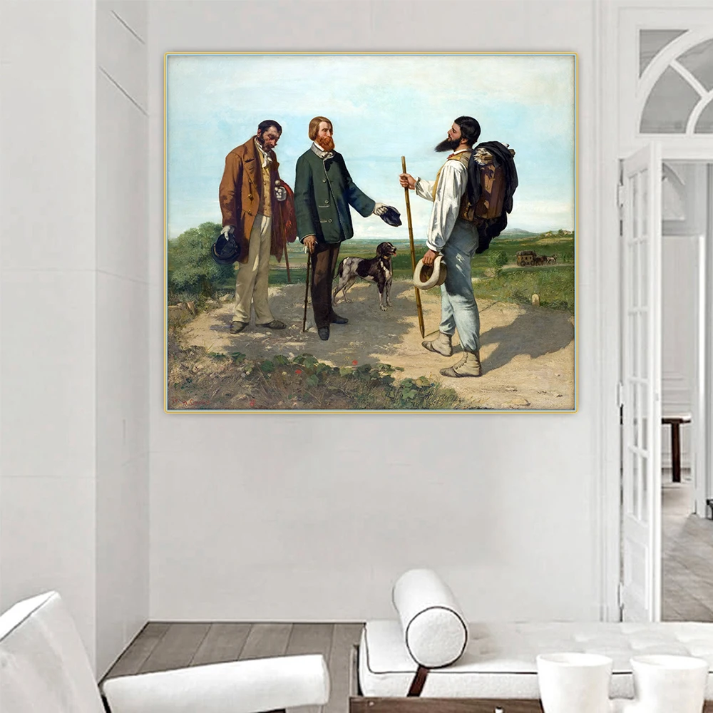 Citon Gustave Courbet《The Meeting or Hello, Monsieur Courbet》Canvas Art Oil Painting Picture Backdrop Wall Decor Home Decoration