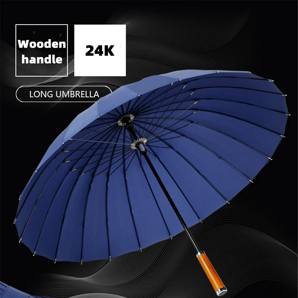 Leodauknow-Wooden Pongee Cloth Umbrella for Men and Women, Windproof, Strong Wind Resistant, Chinese Business, Outdoor, 24k