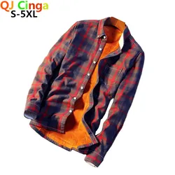 New Winter Plaid Shirt, With Plush For Men Casual Long Sleeve Shirts, Slim Fit Thick Warm Cotton Liner Dress Men Chemise S-5XL