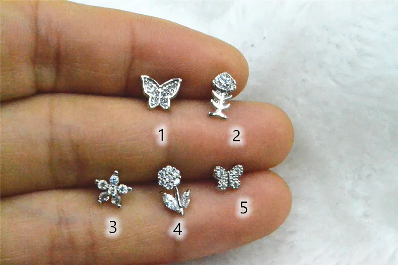 

Lot50pcs Body Jewelry- Rose Flower Butterfly CZ Ear Studs/Earring Helix Bar Upper Earring Body Piercing Tragus Diath Earring 16g