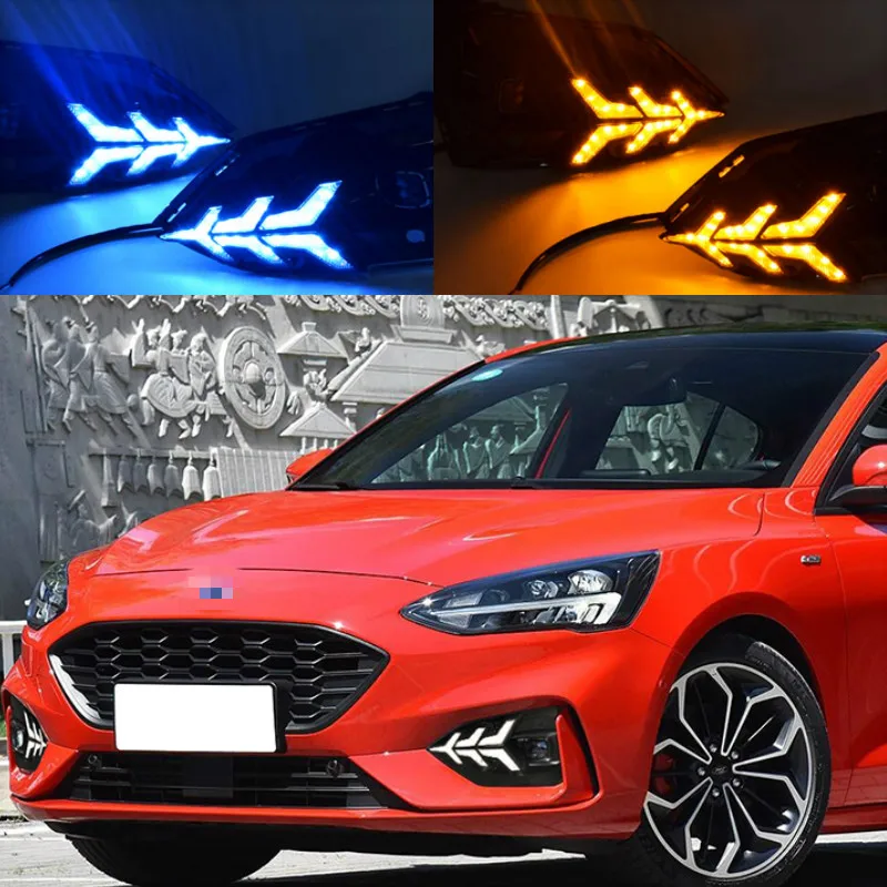 

2PCS DRL Car LED Daytime Running Light fog lamp driving light with Turning Yellow Signal style Relay for Ford Focus 2019