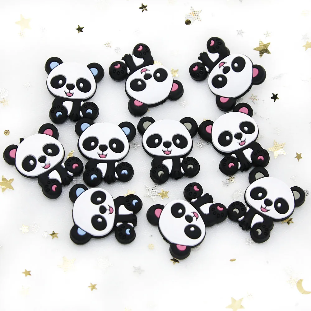 Cute-Idea 10PCs Silicone Mini Panda Beads Teething Chewable Food Grade Pacifier Chain Accessories DIY Teether Baby Product Pearl