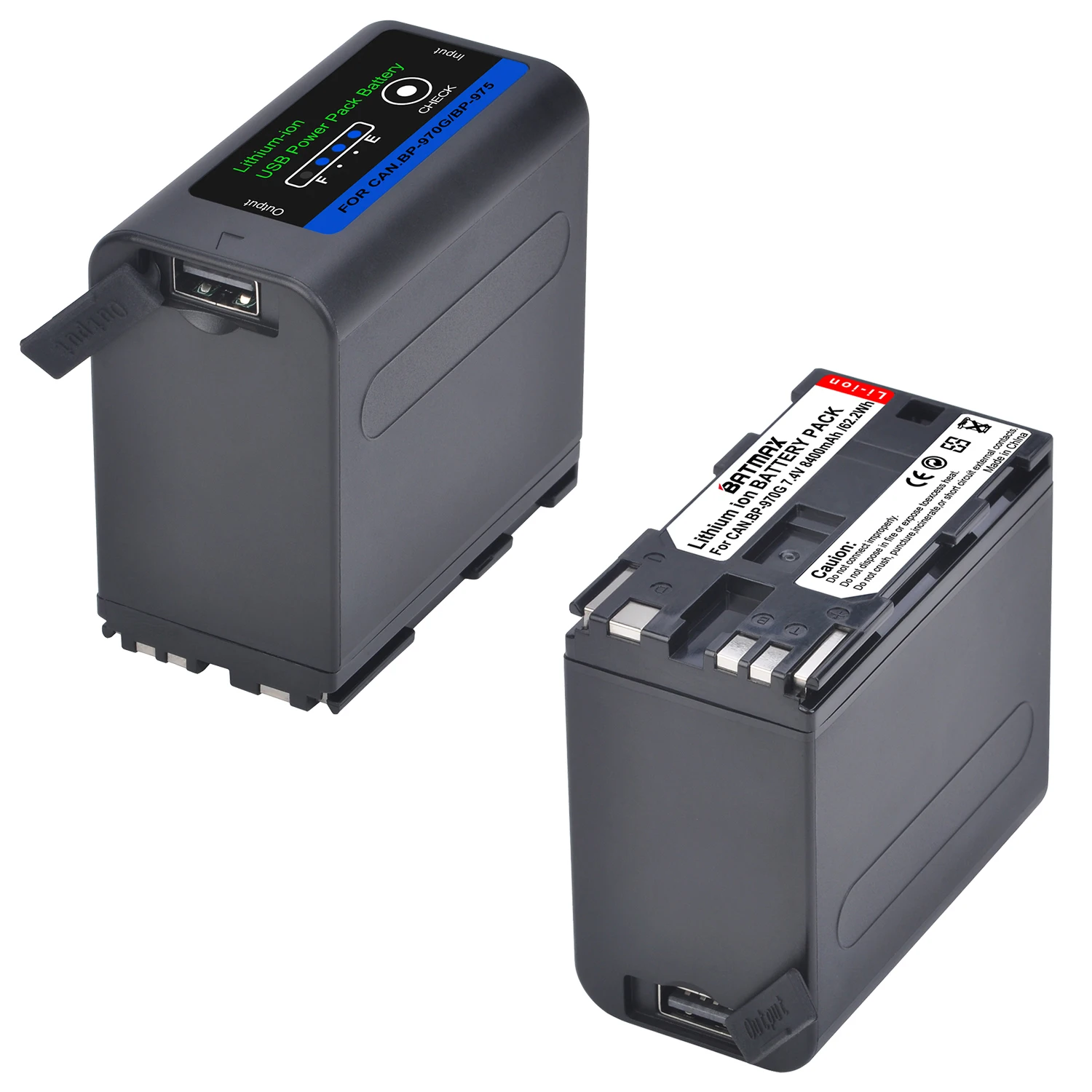 Batmax-Batería de BP-970G con entrada/salida USB, batería de BP-975 de 8400mAh para Canon EOS C100,GZ-HD30AC,HD40AC,HD3AC,XF100,GZ-MS100AC - imagen 2