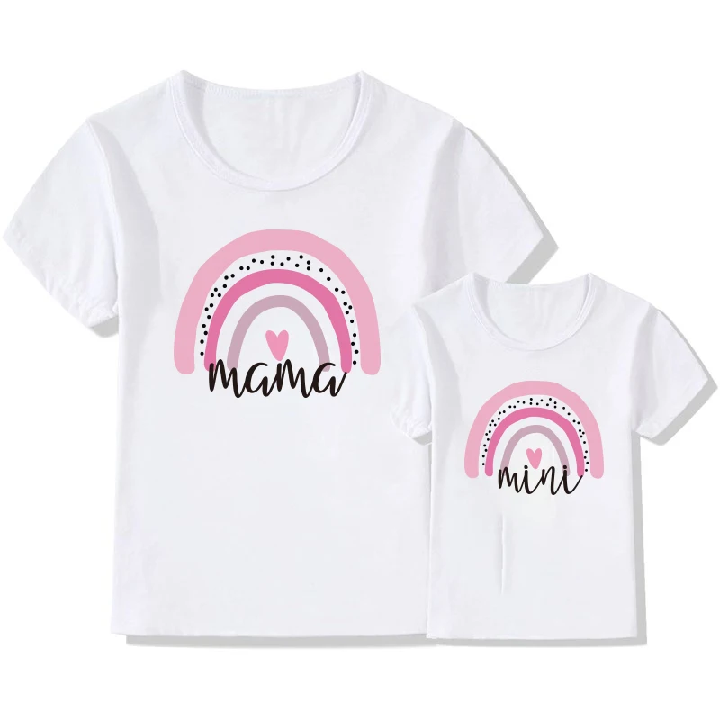 1Pc Rainbow Mother Daughter T-shirts Summer Family Matching Outfits Mom Baby Mommy and Me Clothes Woman Girls Cotton Tops