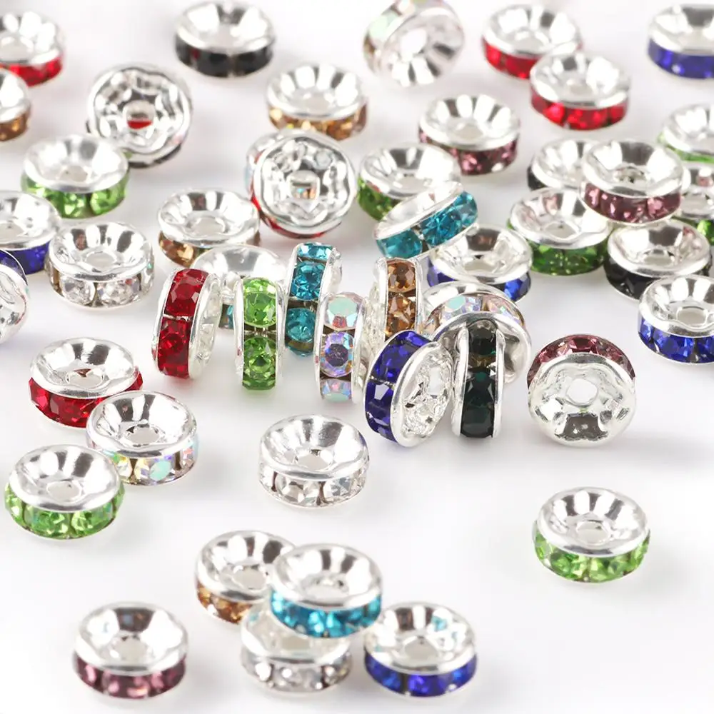 Image: Rondelles de strass multicolores, perles de cristal 4/6/8/10mm, pour bricolage, fabrication de bijoux, accessoires fournitures, 50 pièces/lot