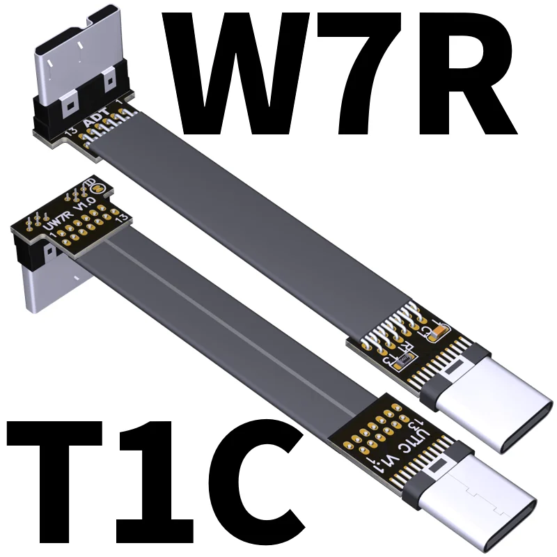 Cable FPC plano corto FPV cinta delgada Micro USB 3,0 90 grados macho a USB-C macho USB-C enchufe hembra para sincronización de carga