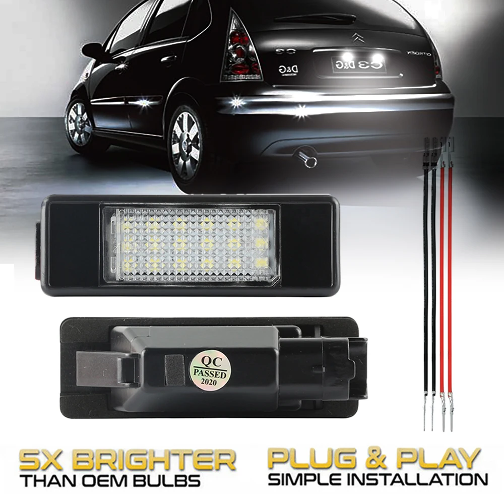 2Pc Car LED License Number Plate Light Lamps For Citroen DS5 DS3 C-Elysee C4 C4Picasso C3 C5 Berlingo C2 C6 C8 Jumpy Evasion