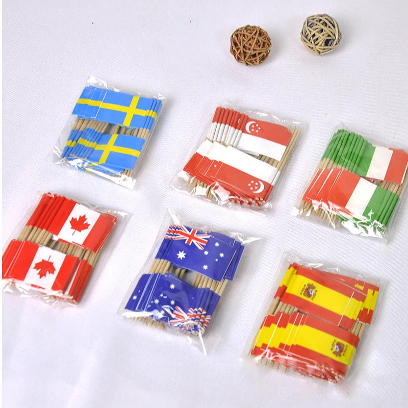 50pcs Disposable Multi National Flag Stick Cake Toper Flag Fruit Stick Cocktail Cake Steak Toothpick Food Decoration Bar