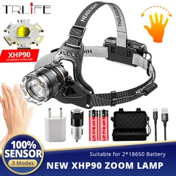 XHP90 Powerful 100% IR Sensor LED Headlamp 12000LM 18650 Fishing Lantern Induction Headlight Waterproof USB Flashlight Torch