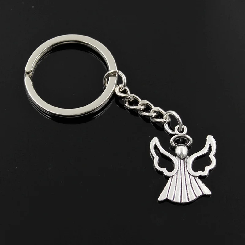 New Fashion Men 30mm Keychain DIY Metal Holder Chain Vintage Praying Angel 26x21mm Silver Color Pendant Gift