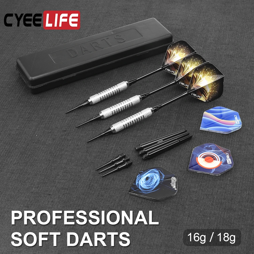 CyeeLife 16/18g Professional Darts Soft Tips Set For Electronic Dartboard,Plastic tip darts with carry case&Extra Flights