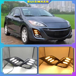 2Pcs DRL For Mazda 3 Mazda3 Axela 2010 2011 2012 2013 Daytime Running Lights fog lamp Yellow turn signal 12V Daylight