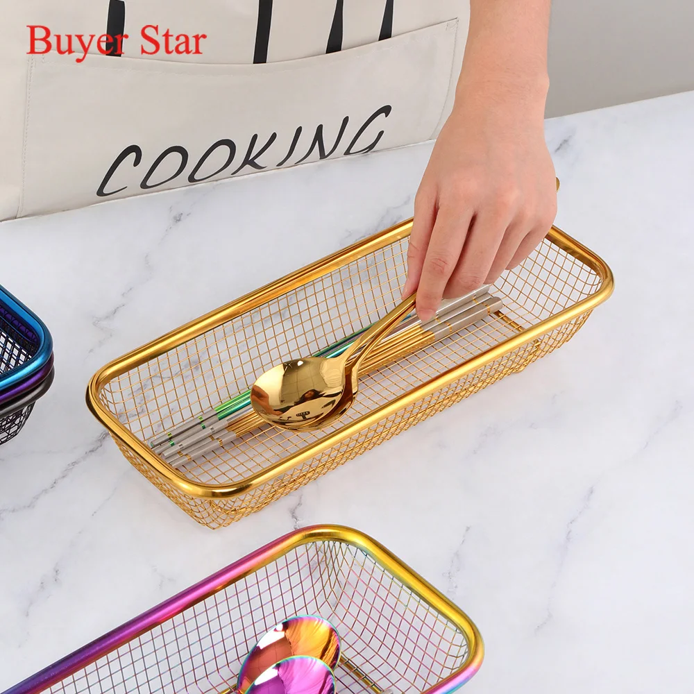 Multifunctional Stainless Steel Spoon Fork Chopstick Drain Basket Tableware Storage Holder Drying Rack Kitchen Tools Organizer