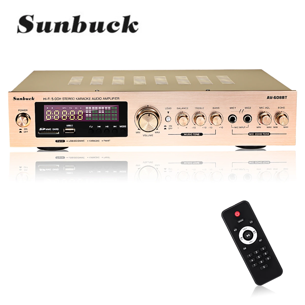 SUNBUCK 2000W 220V 110V bluetooth5.0 Audio Power Amplifier Home Theater Amplifiers Audio with Remote Control Support FM USB