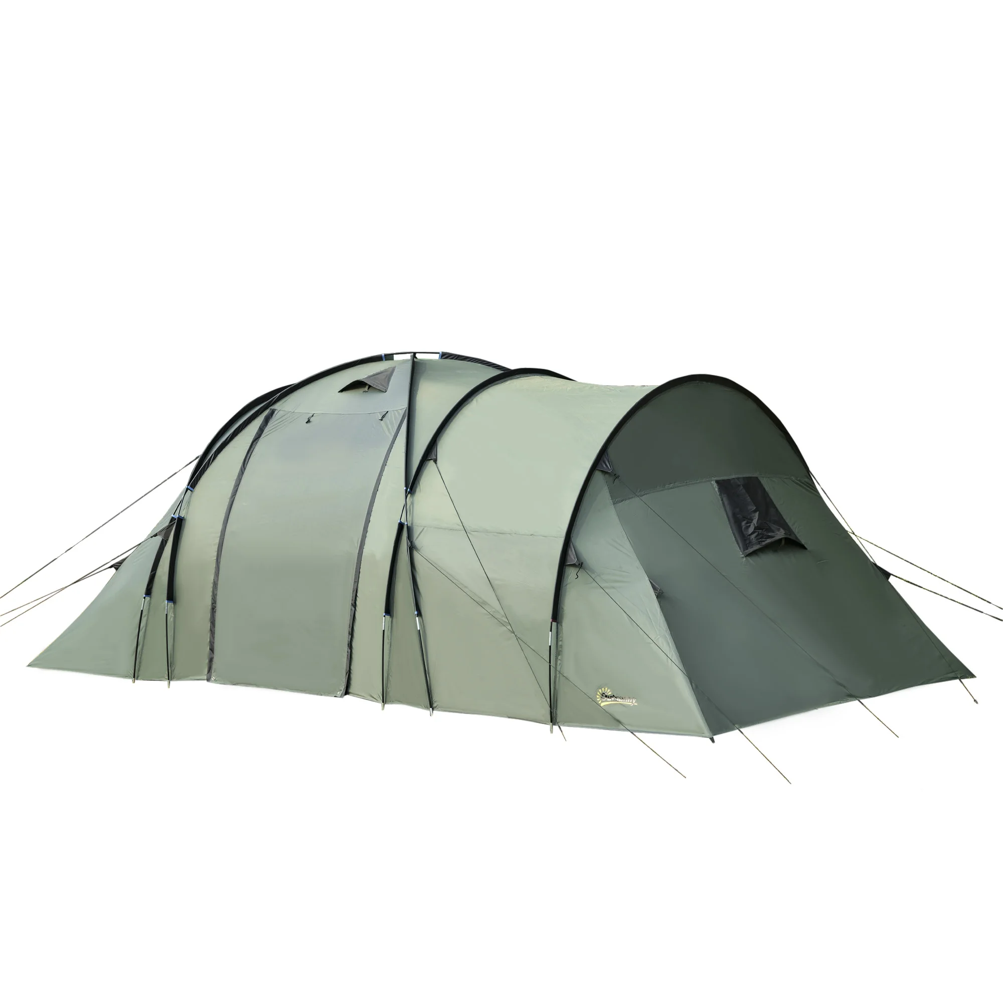 Outsunny Camping tent for 5 people waterproof 2000mm with 4 windows Camping foyer 580x260x200cm Green