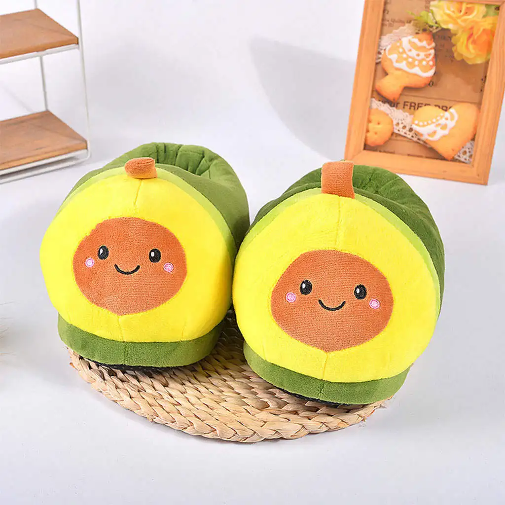 Novelty Womens Warm Slippers Avocado Shape Household Lady Cozy Shoes