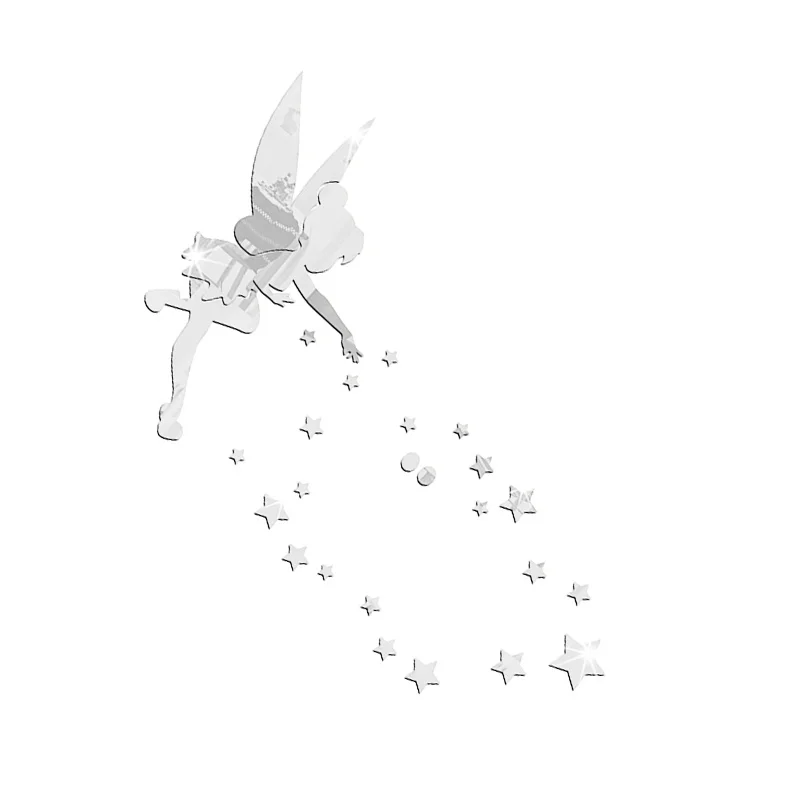 Fairy Wall Mirror Acrylic Mirrored Decorative Tinker Bell Wall Stickers Living Room Bedroom 3D Mirror Wall Sticker Home Decor