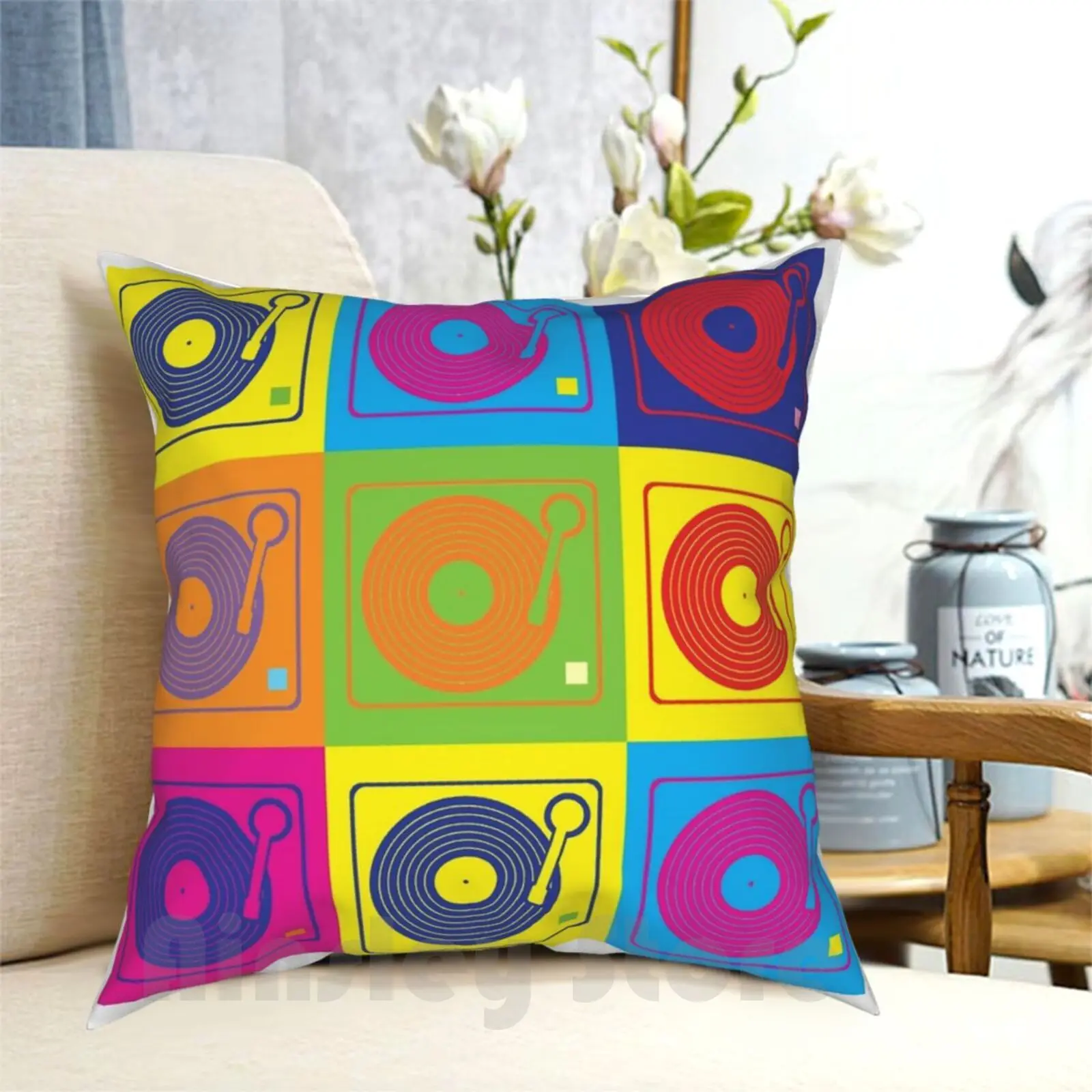 Vinyl Record Turntable Pop Art 2 Pillow Case Printed Home Soft DIY Pillow cover Music Dj Records Turntable Phonograh Vinyl