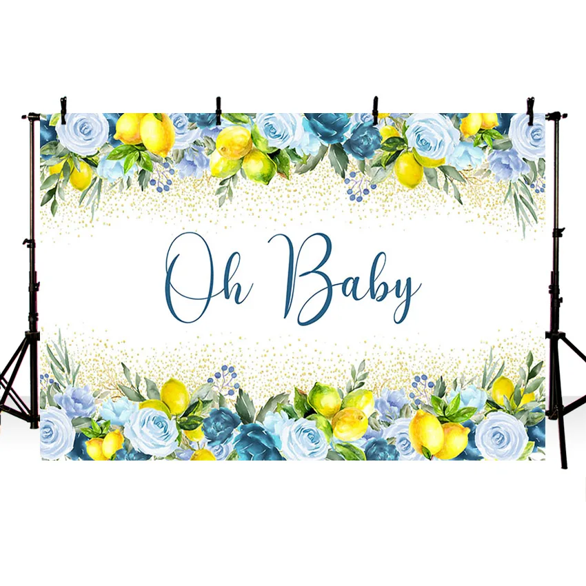 Avezano-cenários do chuveiro do bebê, flores azuis, limão, Oh pontos dourados, brilhante fotografia recém-nascido fundo, adereços estúdio de fotografia, Photozone