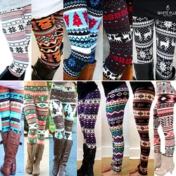 Plus Größe Winter Weihnachten Leggings frauen Hohe Taille Floral/Elch Gedruckt Lange Hosen Hosen Thermo Warme Elastische Dünne weiche Hose