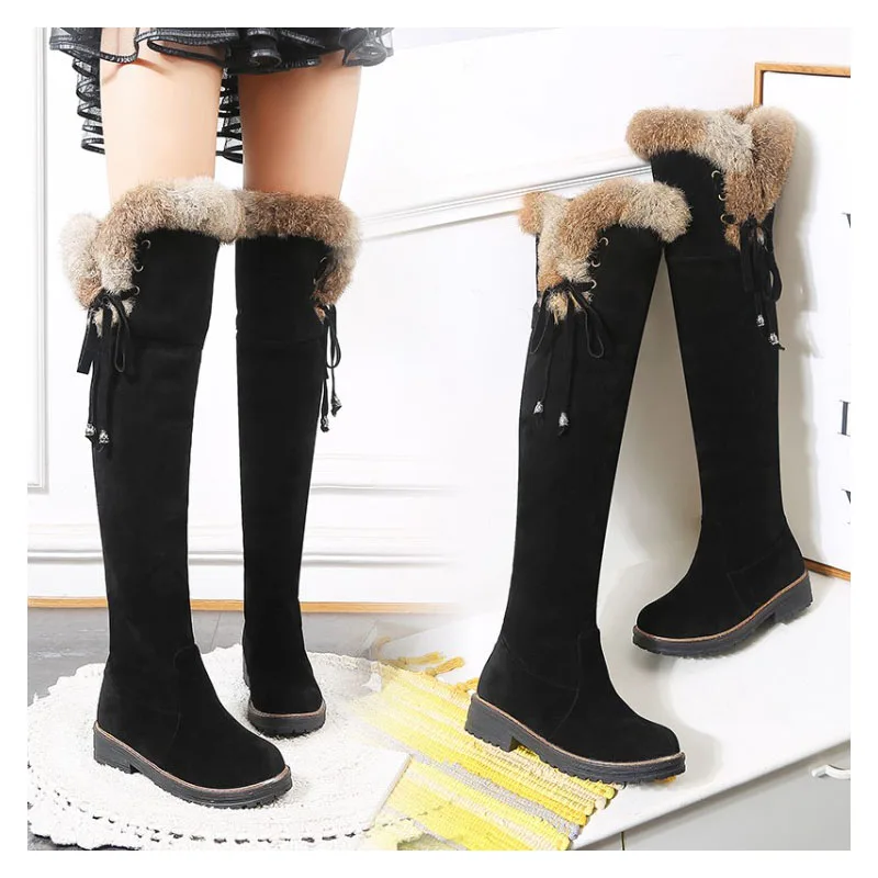 Warm Snow Boots Women 2021 Winter Shoes Suede Knee High Boots Ladies Fashion Low heels Warm Fur h Long Boots Female