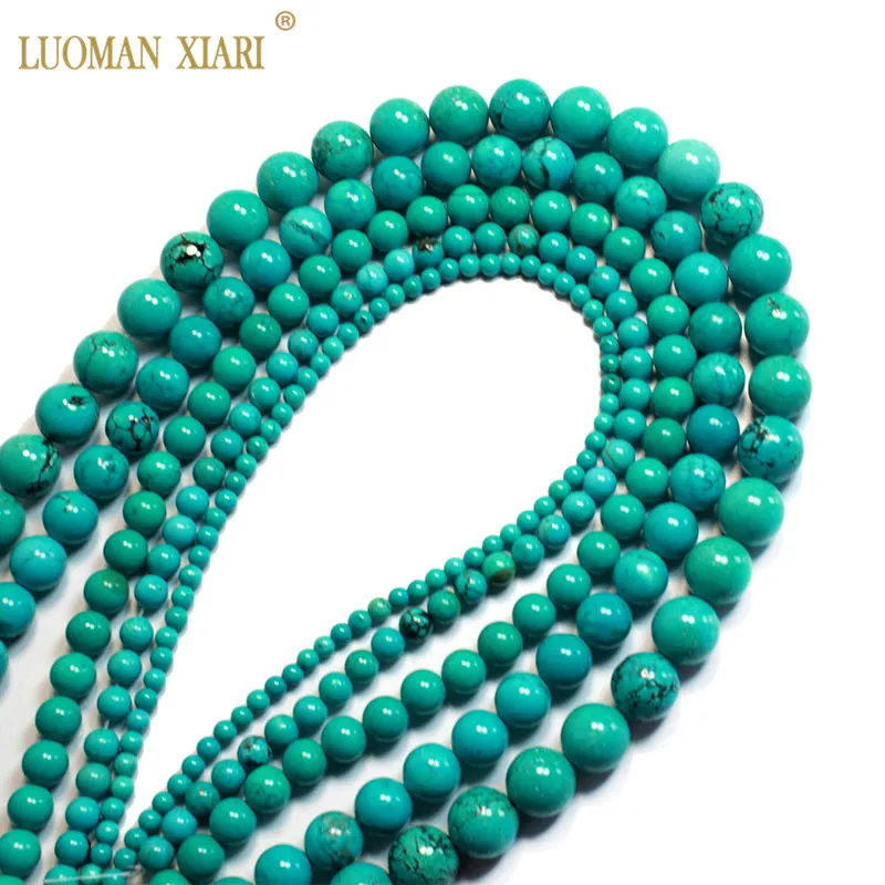 Top  United States Green Turquoises Round Natural Stone Beads For Jewelry Making DIY Bracelet Necklace  4/6/8/10/12 MM