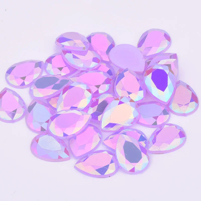 JUNAO-أحجار الزبرجد AB الكريستالية ، 10 × 14 مللي متر ، 13 × 18 مللي متر ، شكل دمعة ، أحجار الراين الكريستالية المسطحة ، أحجار الأكريليك غير مخيط