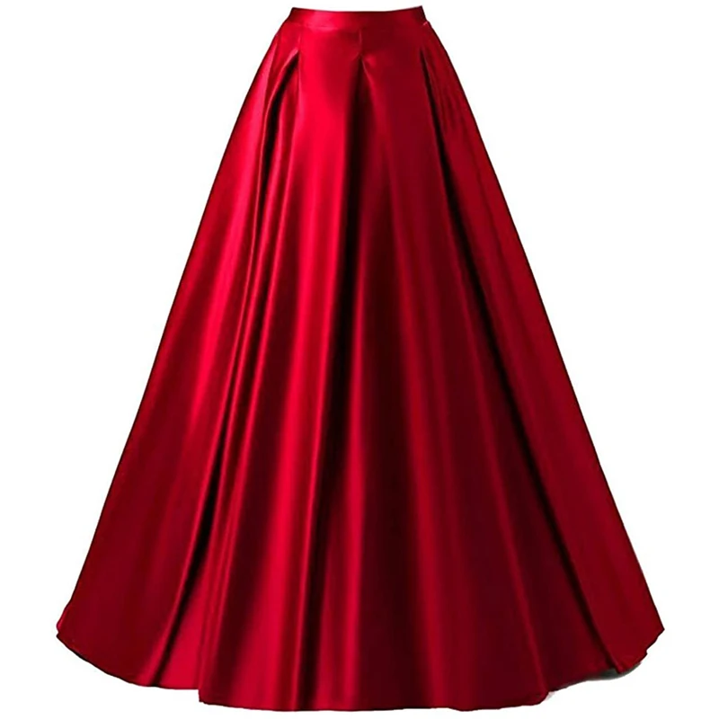 Women\'s Long Skirt Floor Length Satin Skirts Wedding Prom Evening Dress Party Gowns Girls Royal Blue Maxi Skirts Falda larga