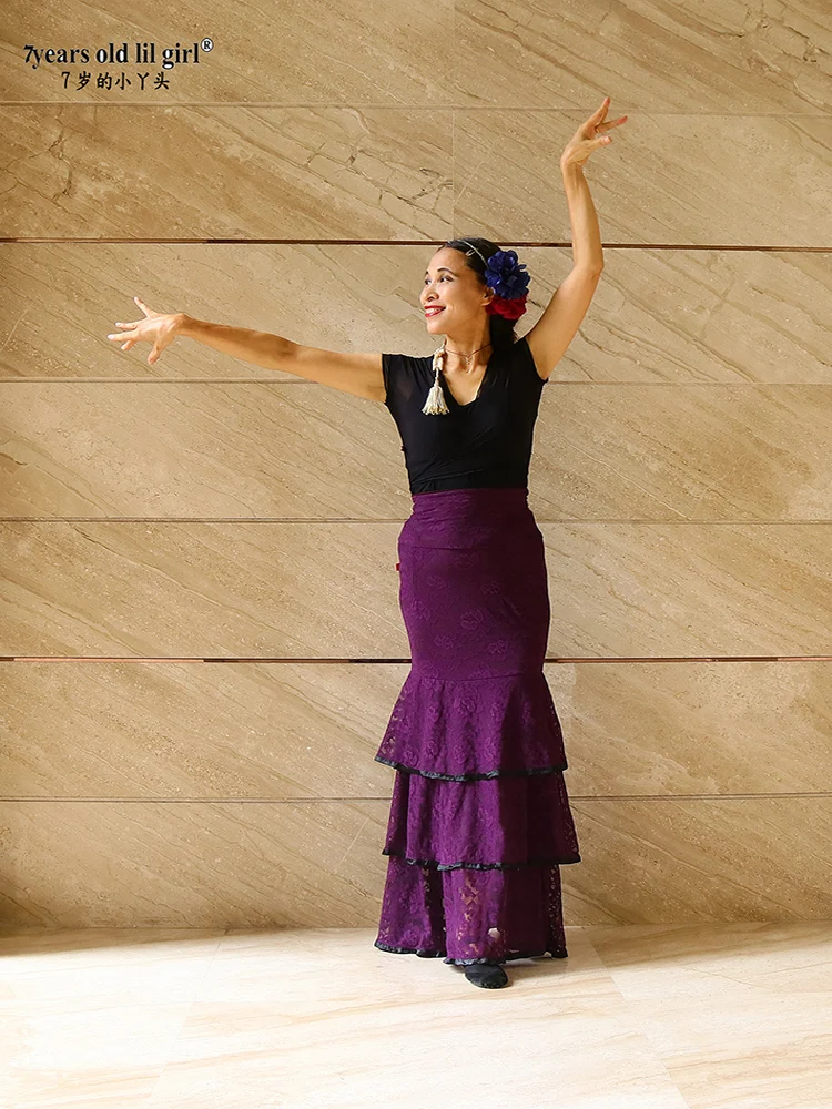 Tanzkleid Original Spanisches Flamenco-Tanzkleid Norwegische Hanfspitze 4-lagige Volants DDT06