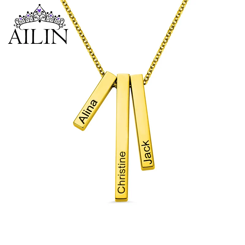 

AILIN Stainless Steel Bar Necklace With Rolo Chain 18K Gold Plated Custom Name Necklace Engraving Personalised Christmas Jewelry