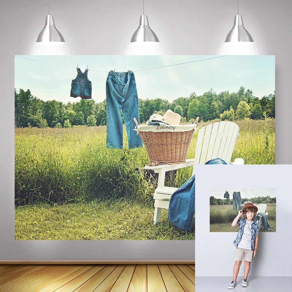 Laundry Shop Small Screen Creativity Artistic Background Photo Studio Clothes Wild Green Grass Forest White Chair Photocall