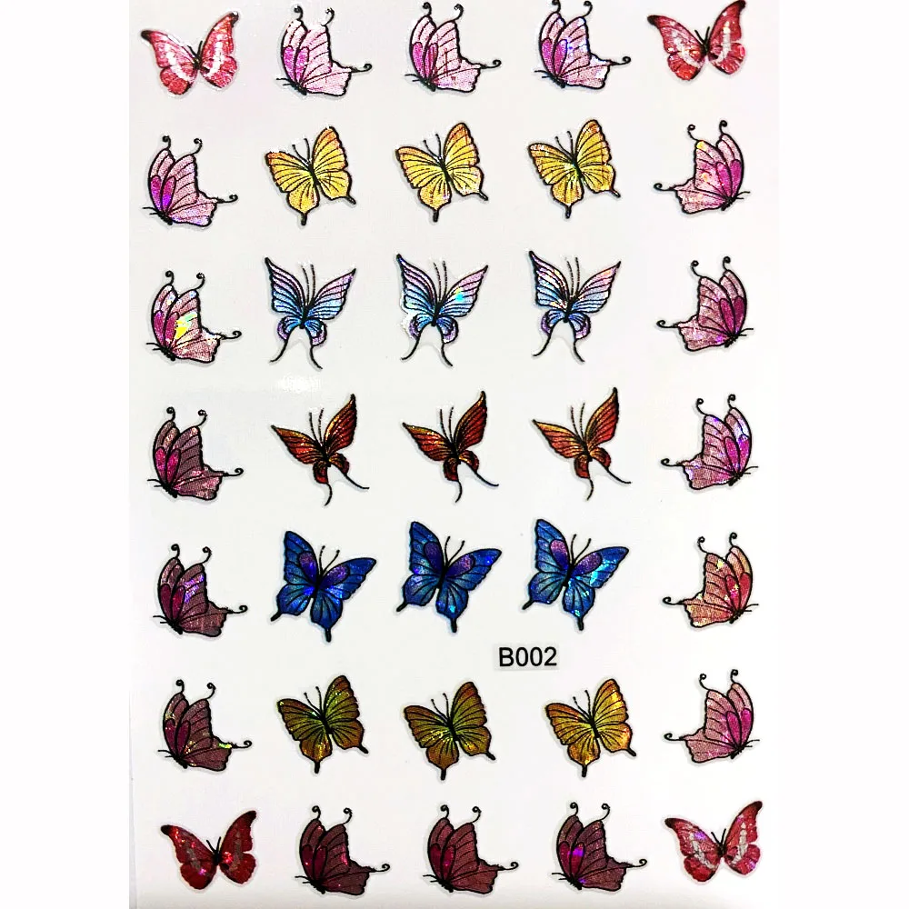 16PCS /Set Cute Butterfly Pattern Decal 3D Holographic Nail Stickers Kit For Nails Sliders Decorations Manicure Art Design 1