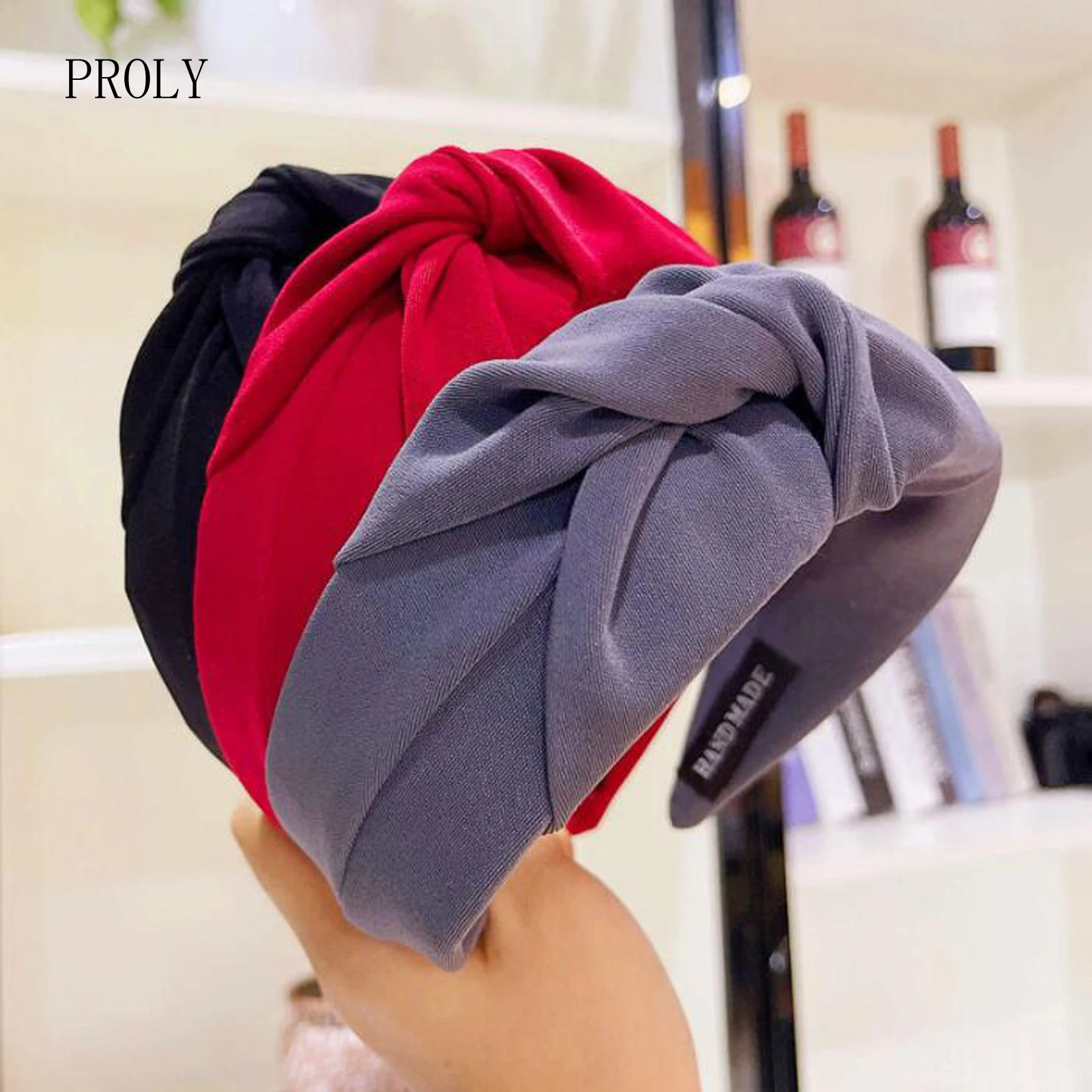 PROLY New Fashion Women Headband Solid Color Wide Side Hairband Center Knot Casual Turban Adult Headwear Hair Accessories