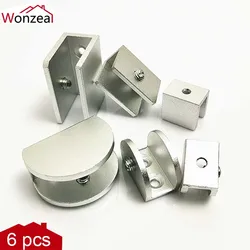 6 pezzi morsetti in vetro semicircolare ripiani quadrati in alluminio supporto clip per staffa angolare finitura nichel per Hardware per mobili spessi