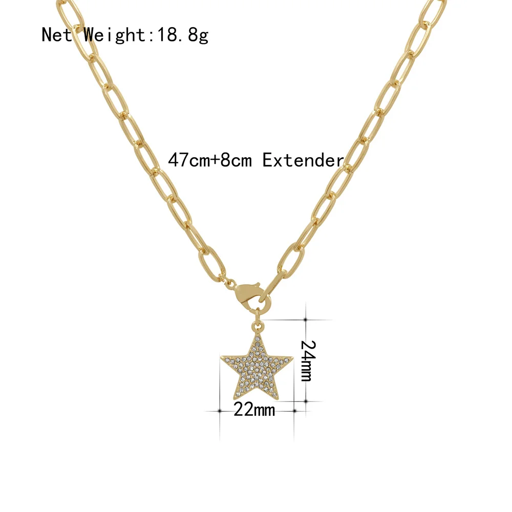 Super Star Gold Color Or Silver Color Clear Stone Decorated Star Charm Necklace For Women Girl Elegant Bohemia Basic Jewelry