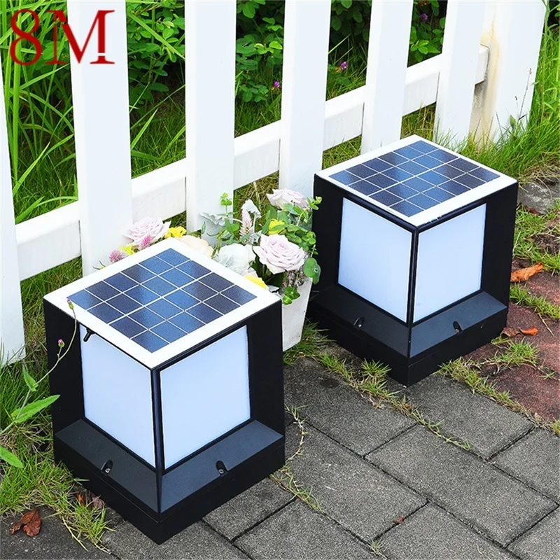 

8M Solar Modern Wall Outdoor Cube Light LED Waterproof Pillar Post Lamp Fixtures for Home Garden