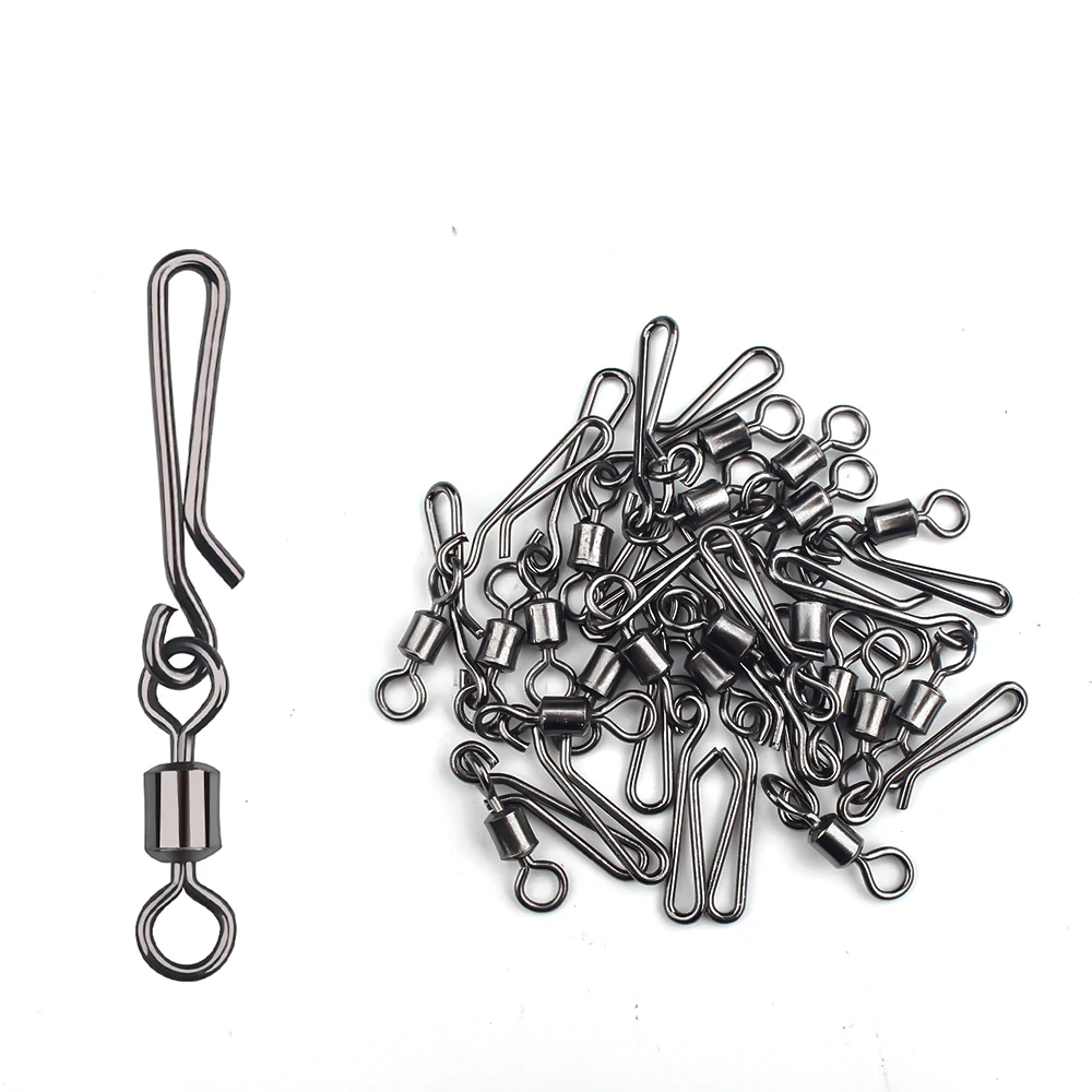 TIANNSII 50pcs Fishing Connector Pin Rolling Swivel Stainless Steel with Interlock Snap Fishhook Lure Fishing Accessorie Tackle