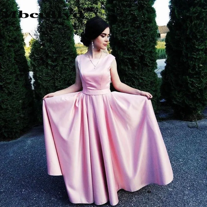 Mbcullyd Rosa A-line Abendkleider Lange 2020 Elegante Scoop Neck Formal Prom Party Kleider Günstige Plus Größe Robe De Soiree