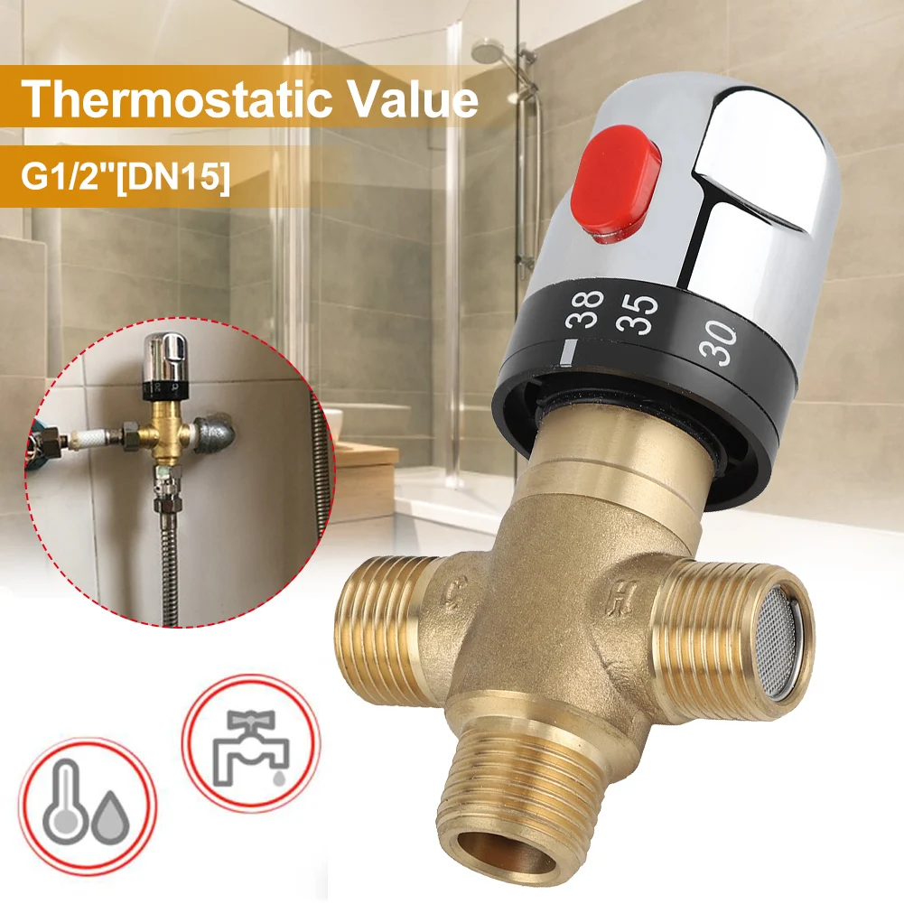 

Brass Pipe Thermostat Faucet Thermostatic Mixing Valve 3-Way Brass Mixing Valve Bathroom Water Temperature Control Faucet