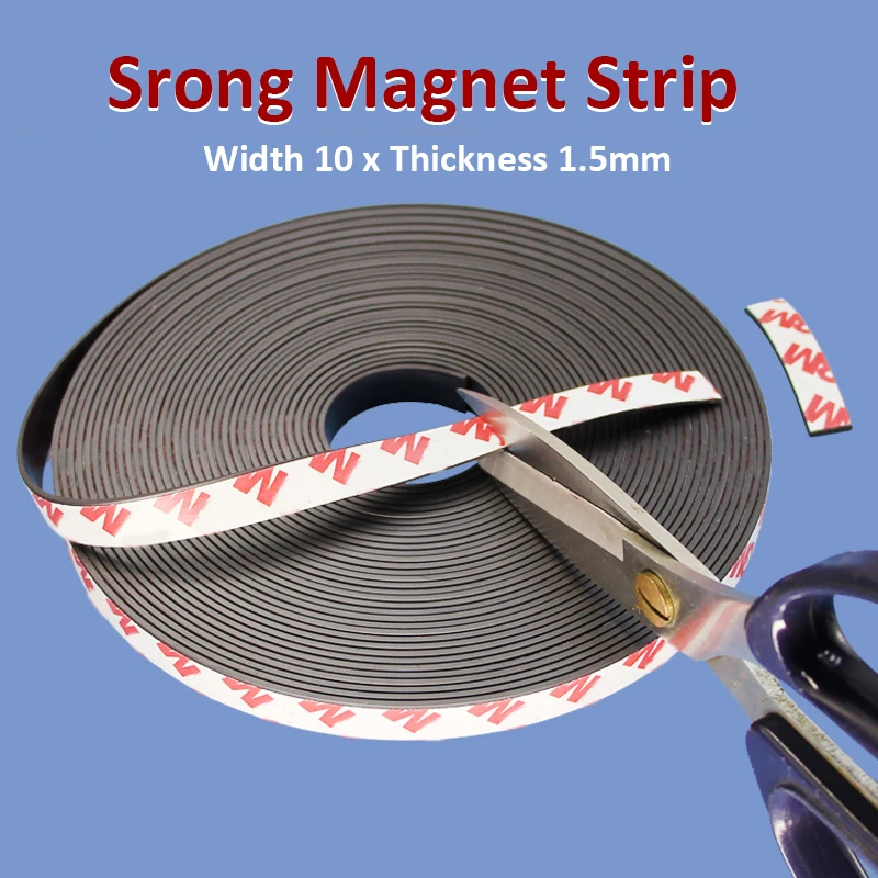 10 x1.5mm strong magnet strip self adhesive flexible magnetic tape rubber magnet tape