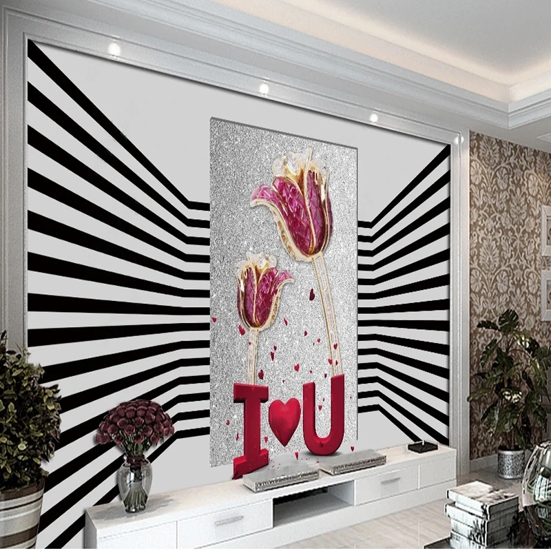 

Custom 3D Self-Adhesive Photo Wallpaper Modern Creative Fashion Black And White Stripes Jewelry Background Wall Covering