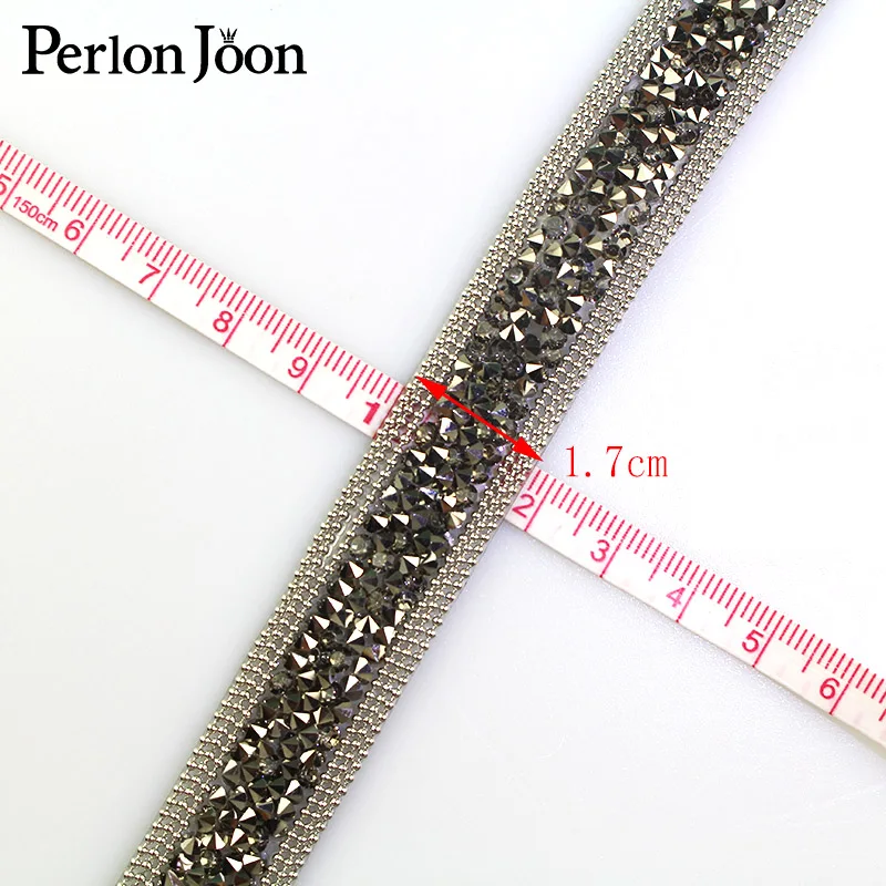 1 yard 1.8cm black resin chain Motif crystal RhinestoneTape trim Hot Fix ribbon Iron On Appliques for Dress shoe adornment TR005